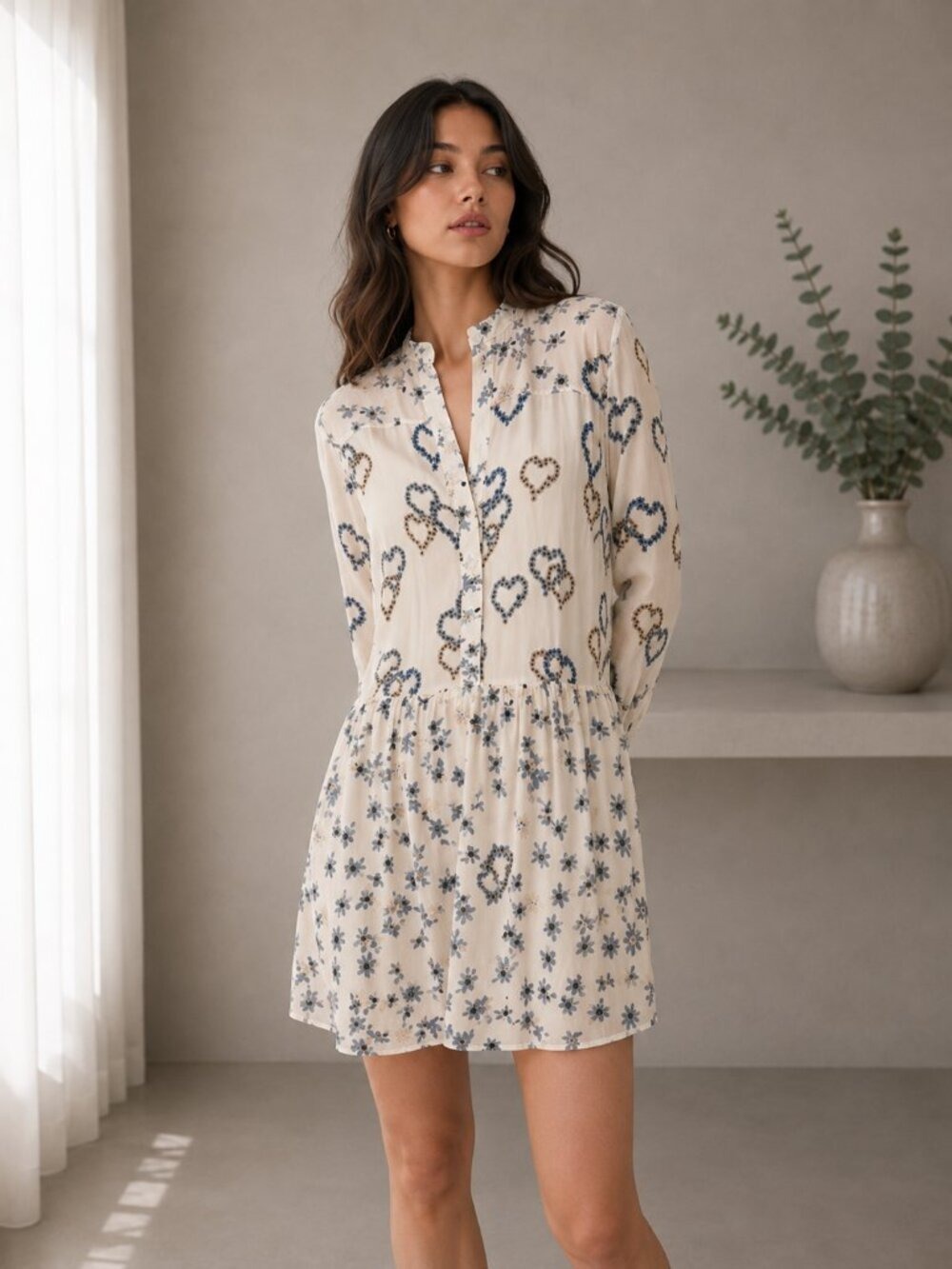 Sandro 100% Silk Heart & Floral Print Mini Dress | FR 38 0630
